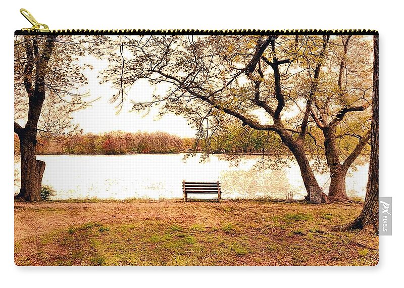 Autumn Lakeside Zip Pouch featuring the photograph A Quiet Spot on the Lake by Stacie Siemsen