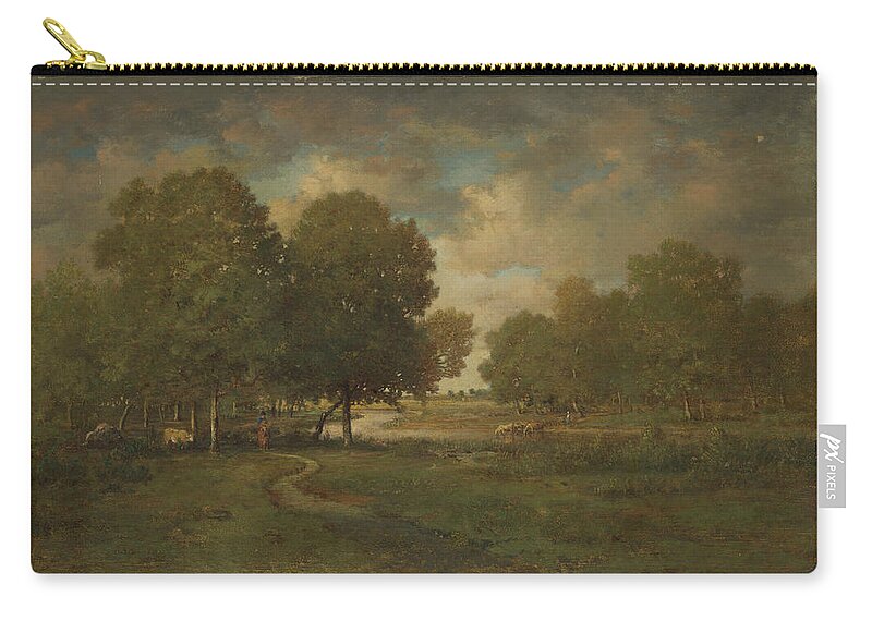 Hummingbird Zip Pouch featuring the painting A River in a Meadow ca. 1840 Theodore Rousseau French by MotionAge Designs
