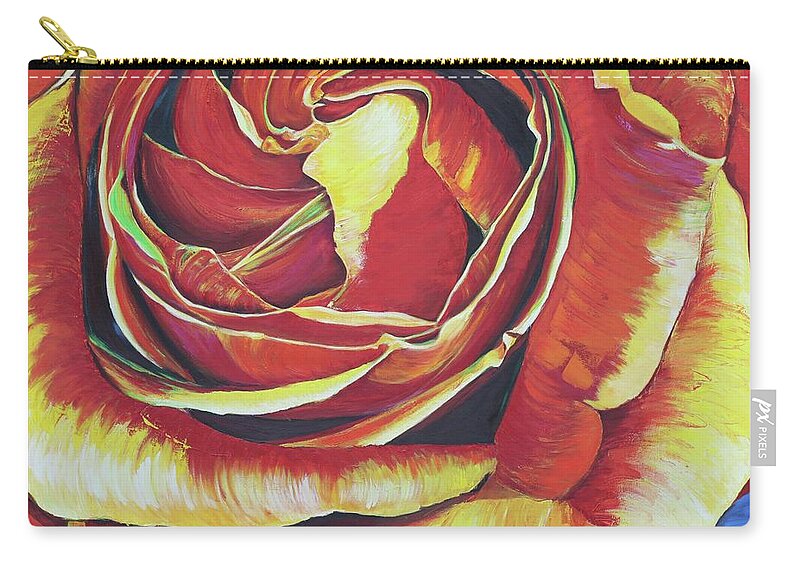 Red Rose Large Print Stunning Red Yellow Rose Flower Dramatic Red Rose Beautiful Rose Zip Pouch featuring the painting A Rose and a Lady by Dorsey Northrup