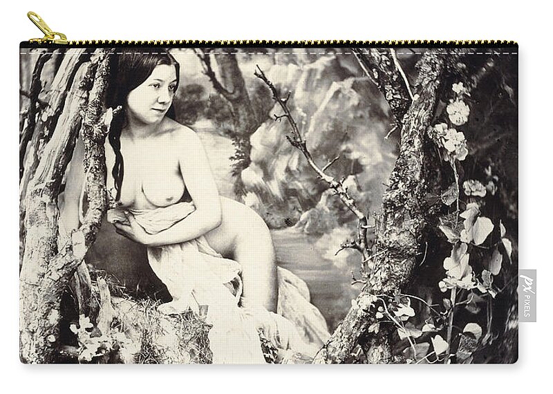 Portrait Zip Pouch featuring the photograph A Semi Nude Woman Amongst Trees by Auguste Belloc
