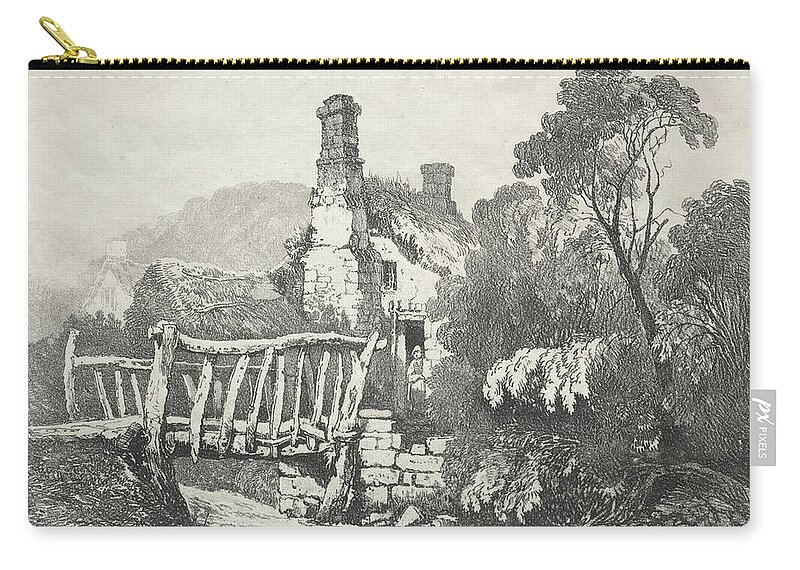 A Series Of Ancient Buildings And Rural Cottages In The North Of England Near Byland 1821 Samuel Prout British Zip Pouch featuring the painting A Series of Ancient Buildings and Rural Cottages in the North of England Near Byland 1821 Samuel Pro by MotionAge Designs