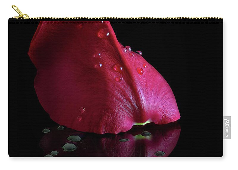Red Rose Zip Pouch featuring the photograph A Single Rose Petal by Endre Balogh