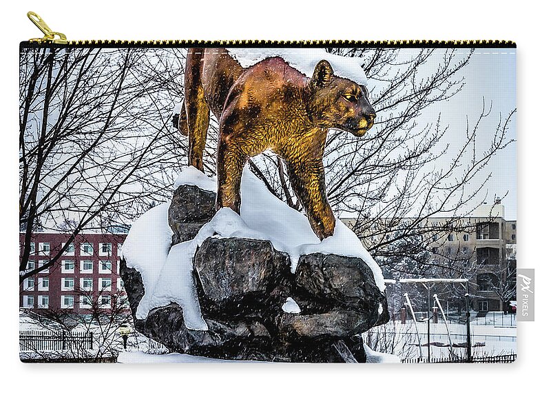 A Snowy Cougar Zip Pouch featuring the photograph A Snowy Cougar by David Patterson