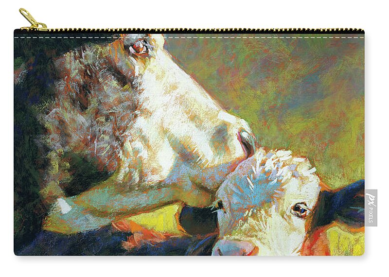 Cows Zip Pouch featuring the pastel A Soft Kiss by Rita Kirkman