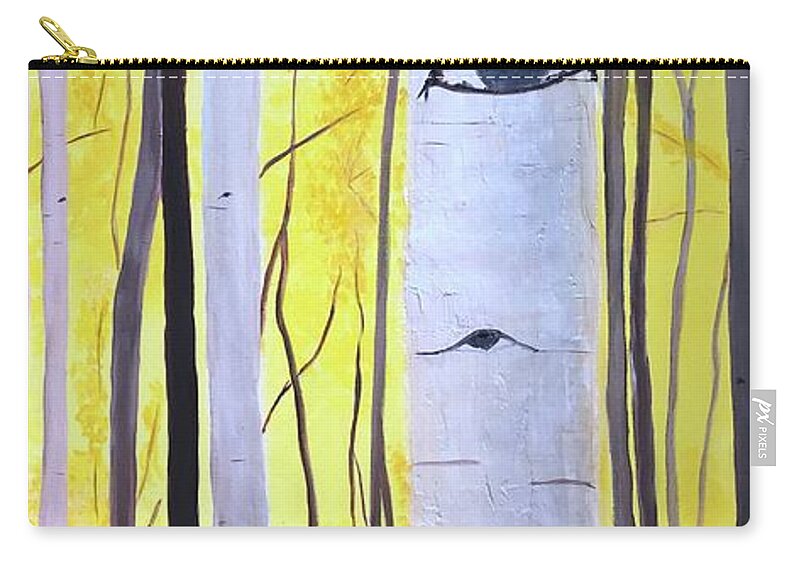 Aspens Zip Pouch featuring the mixed media A Stand of Aspen by Kate Conaboy