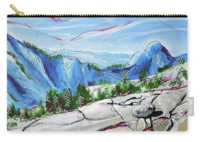 Tioga Pass Zip Pouch featuring the painting A Stone's Throw by Laura Hol Art