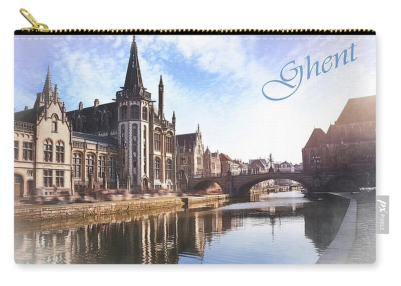 Ghent Zip Pouch featuring the photograph A Stroll Along Korenlei Ghent Belgium by Carol Japp
