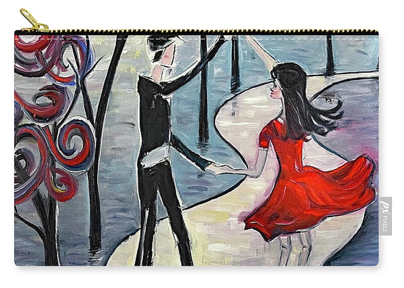 Romantic Couple Zip Pouch featuring the painting Dancing in the Moonlight by Roxy Rich