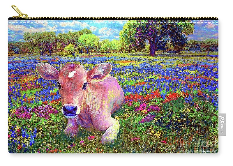 Floral Carry-all Pouch featuring the painting A Very Content Cow by Jane Small