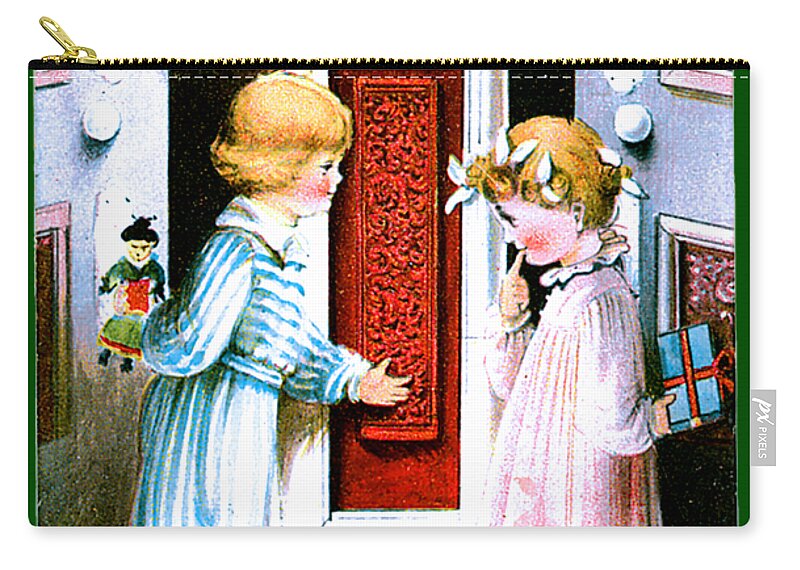 Christmas Zip Pouch featuring the painting A Very Happy Christmas Victorian Christmas Card by Unknown