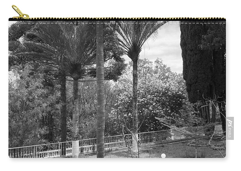All Zip Pouch featuring the digital art A View of Backyard from Patio Black and White KN63 by Art Inspirity