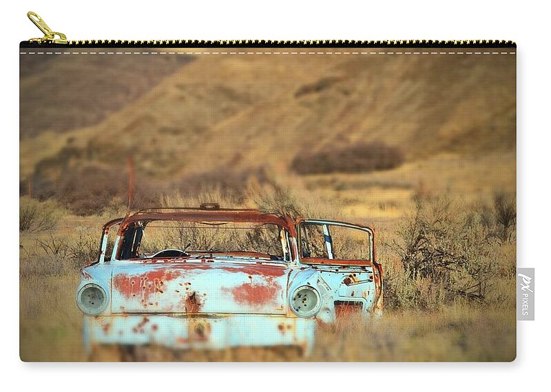 In Focus Zip Pouch featuring the digital art Abandon Car, Tilt-shift by Fred Loring