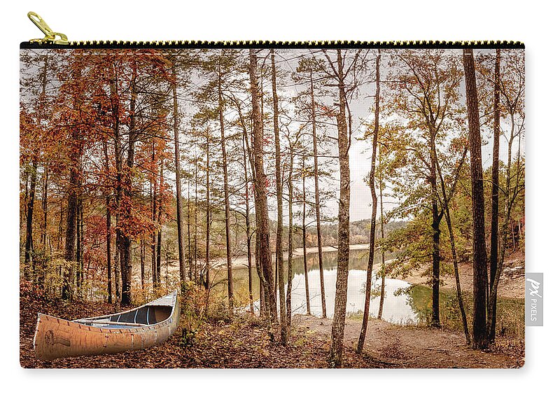 Canoe Zip Pouch featuring the photograph Above the Lake Cottage Panorama by Debra and Dave Vanderlaan