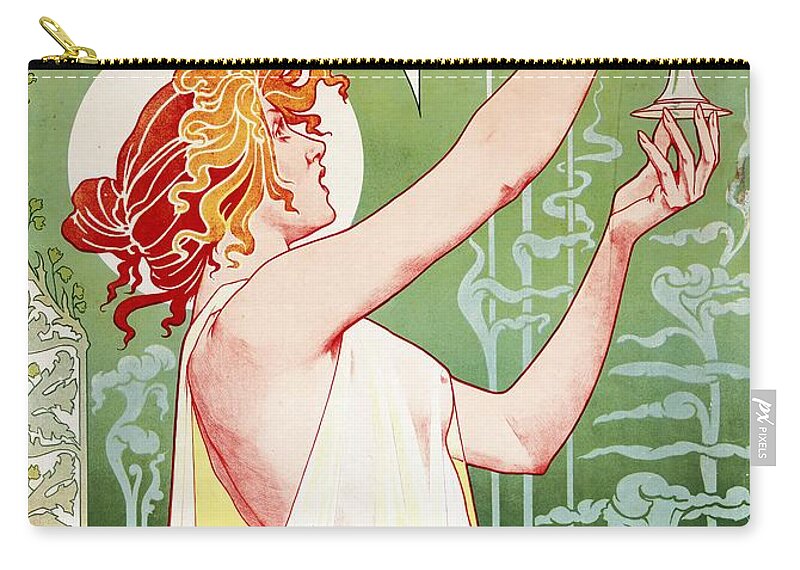 Absinthe Robbette Zip Pouch featuring the digital art Absinthe Robbette - Art Nouveau Food And Drink Poster - Vintage Advertising Poster by Studio Grafiikka