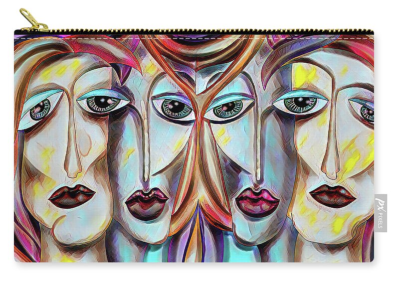 Women Zip Pouch featuring the painting Abstract Art - Four Women by Patricia Piotrak