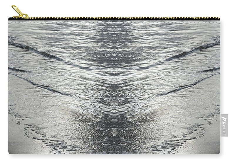 Sea Water Carry-all Pouch featuring the digital art Silver waves on the beach, sea water meets symmetry by Adriana Mueller