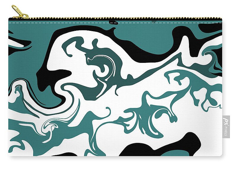 Abstract Zip Pouch featuring the digital art Abstract blue and white ocean art, liquid white and blue waves by Nadia CHEVREL