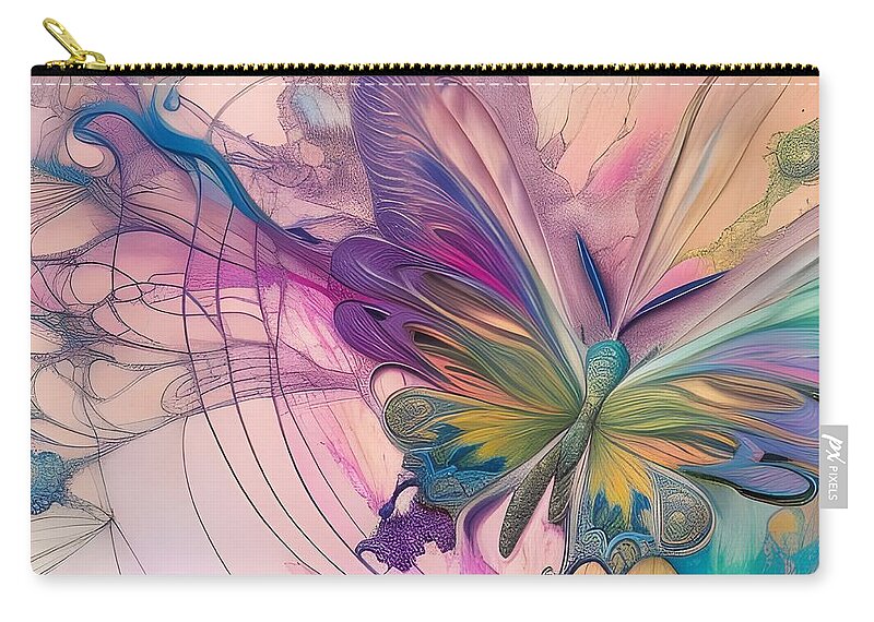 Digital Butterfly Abstract Pasteis Zip Pouch featuring the digital art Abstract Butterfly in Pastels by Beverly Read