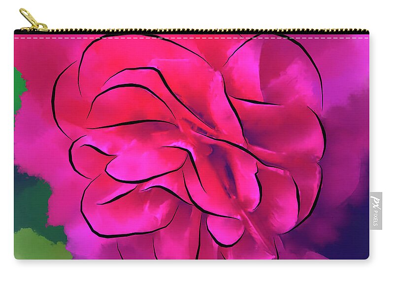 Camellia Zip Pouch featuring the digital art Abstract Camellia In Red by Kirt Tisdale