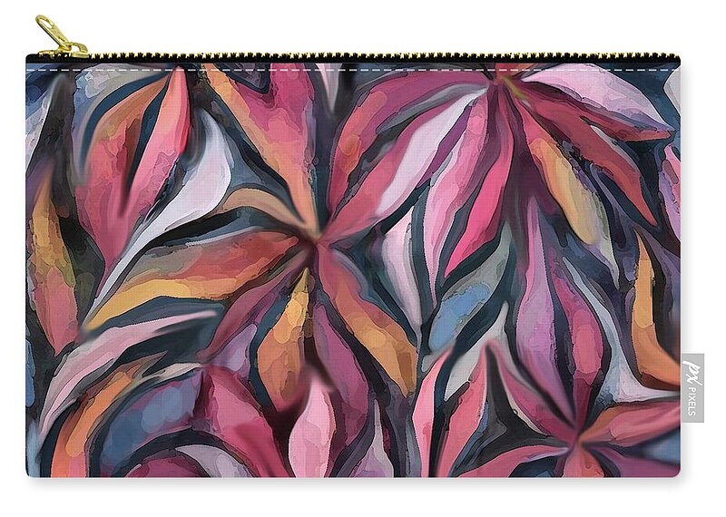 Colorful Abstract Flowers Zip Pouch featuring the mixed media Abstract Flowers 9-9-20 by Jean Batzell Fitzgerald