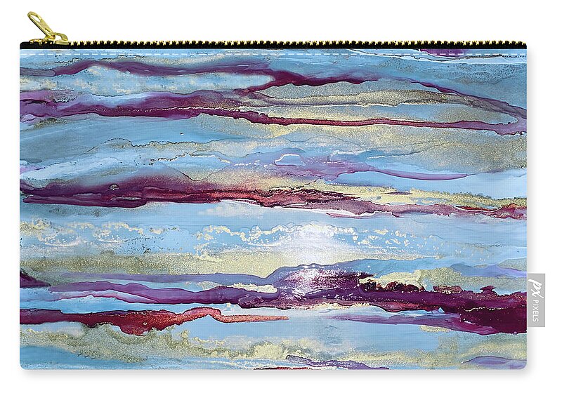 Abstract Landscape Zip Pouch featuring the painting Distant Lands Abstract in Blue by Deborah League