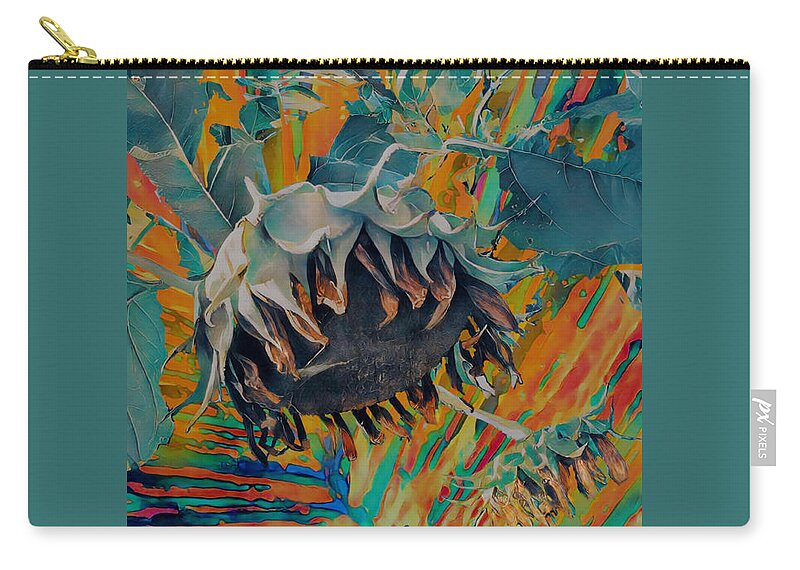 Sunflower Drying Zip Pouch featuring the digital art Abstract Sunflower Van Gogh Would Love It by Pamela Smale Williams