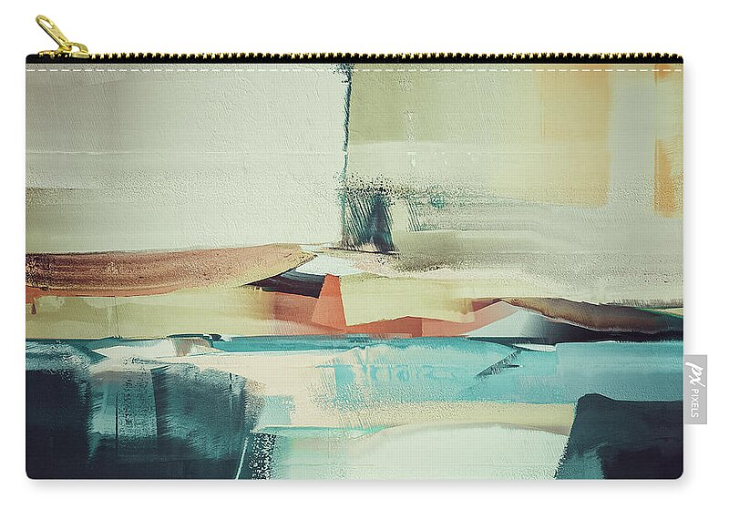 Boho Zip Pouch featuring the painting Abyss - Blue White and Beige Contemporary Abstract Painting by iAbstractArt