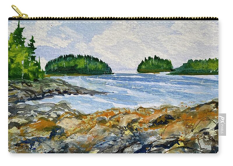 Acadia National Park Zip Pouch featuring the painting Acadia National Park, Maine by Kellie Chasse