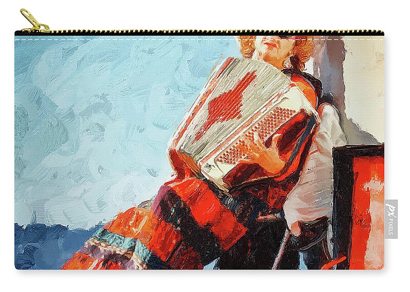 Accordion Player Zip Pouch featuring the mixed media Accordion player Nova Scotia Painting by Tatiana Travelways