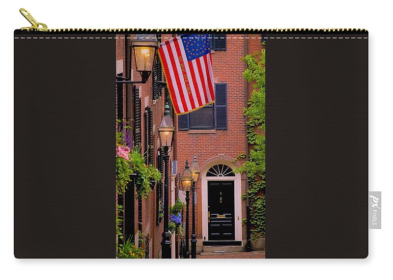 Boston Zip Pouch featuring the photograph Acorn Street by Caroline Stella