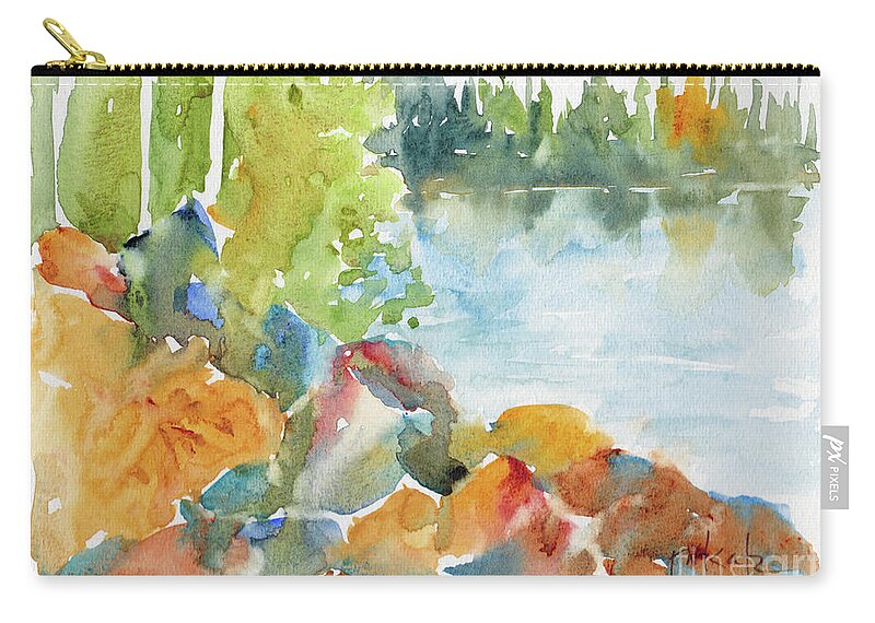 Impressionism Zip Pouch featuring the painting Across The Lake by Pat Katz