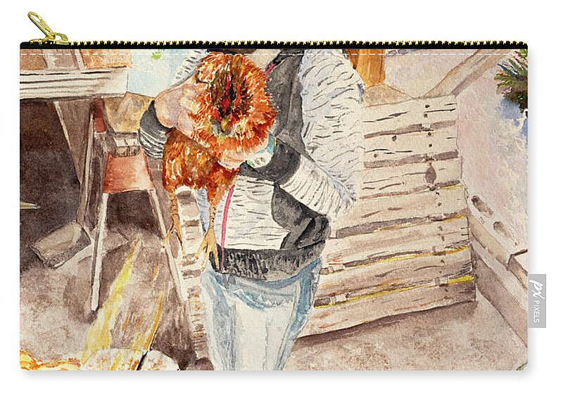 Chicken Zip Pouch featuring the painting Addie's Red Hen by Barbara F Johnson