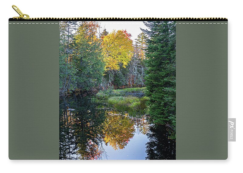 Fall Colors Zip Pouch featuring the photograph Adirondacks Autumn at Lewey Lake Reflection by Ron Long Ltd Photography