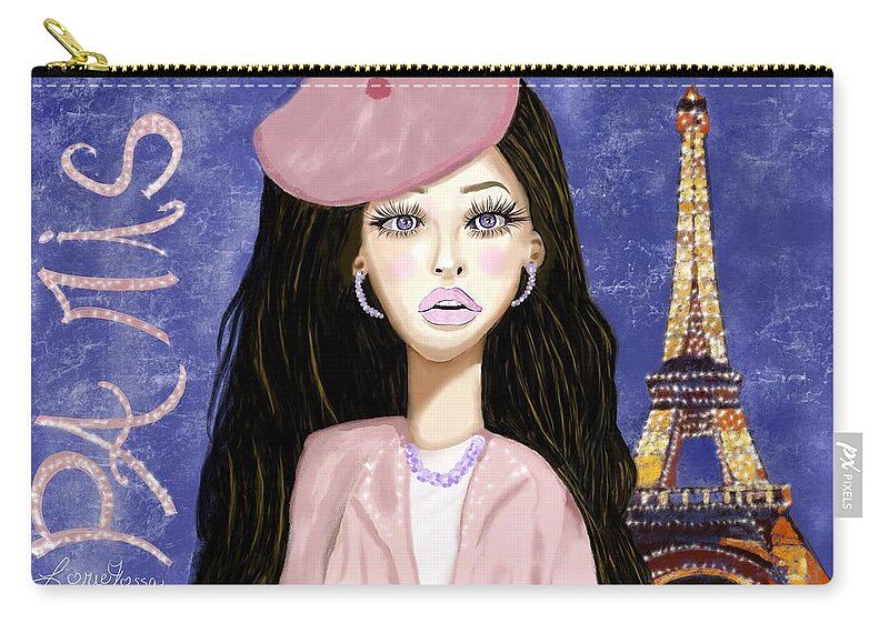 Whimsical Illustrations Zip Pouch featuring the mixed media Adrienne by Lorie Fossa