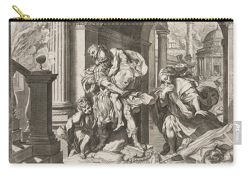 Background Zip Pouch featuring the painting Aeneas and His Family Fleeing Troy 1595 Agostino Carracci by MotionAge Designs