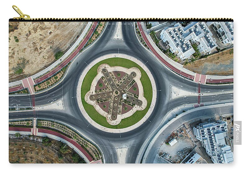 Design Zip Pouch featuring the photograph Aerial drone view of a modern designed roundabout by Michalakis Ppalis