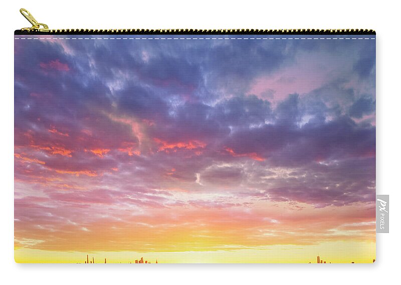 Nyc Zip Pouch featuring the photograph Aerial NYC Skyline Sunrise by Susan Candelario