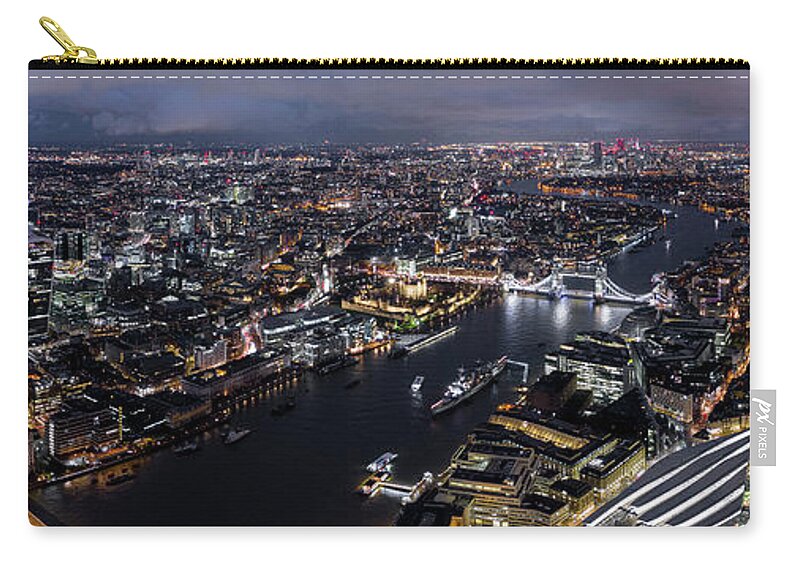 Panorama Zip Pouch featuring the photograph Aerial Panorama of the London Shard and Skyline at night by Sonny Ryse