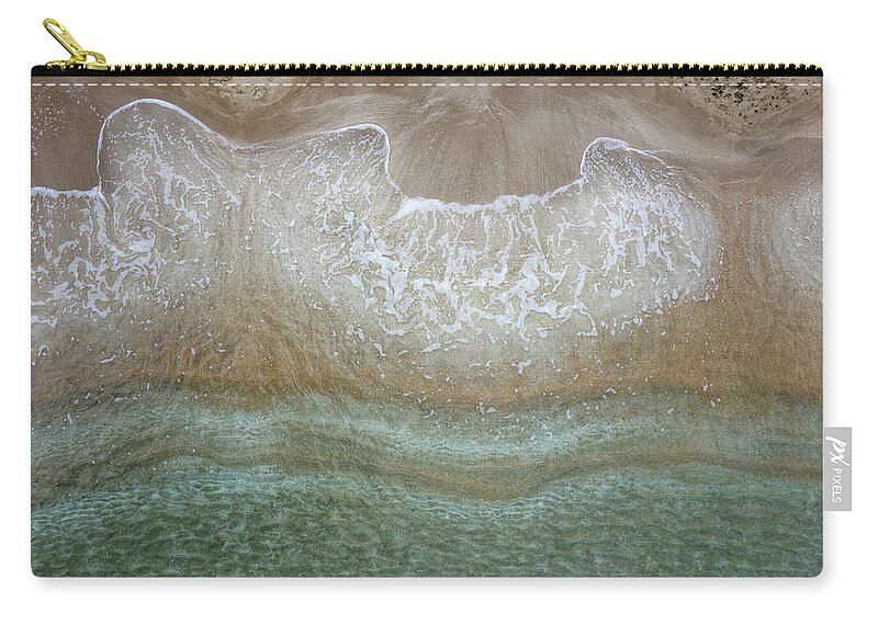 Golden Sand Carry-all Pouch featuring the photograph Aerial view drone of empty tropical sandy beach with golden sand. Seascape background by Michalakis Ppalis