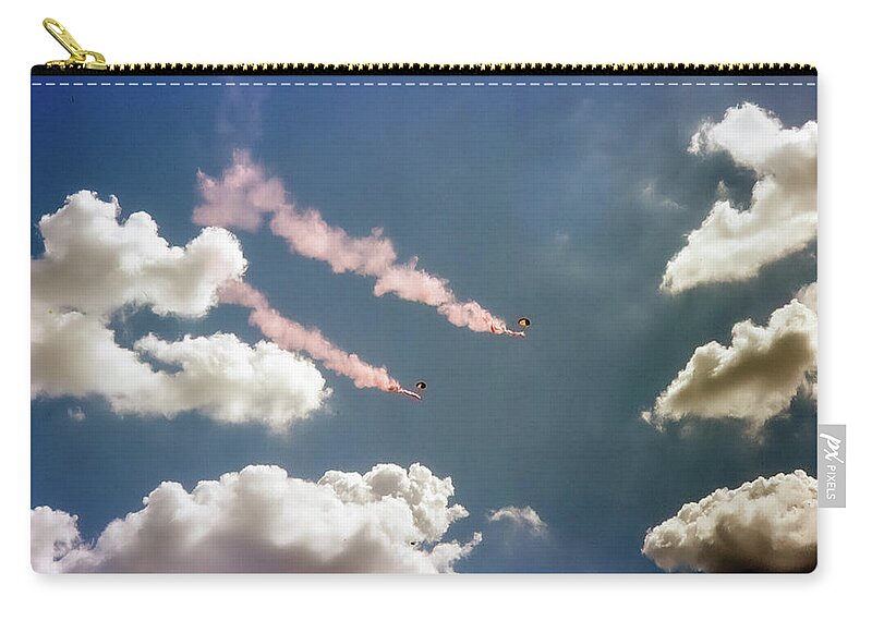 Sky Divers Zip Pouch featuring the photograph Aerials by Jim Mathis