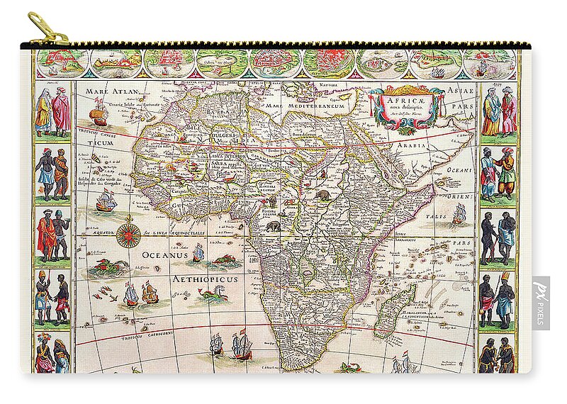 Maps Zip Pouch featuring the drawing Africa by Willem Blaeu