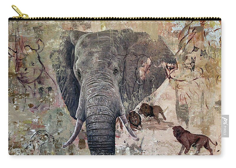  Carry-all Pouch featuring the painting African Bull by Ronnie Moyo