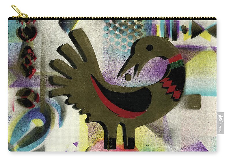 Everett Spruill Carry-all Pouch featuring the painting Afro - Aesthetic - K - Sankofa Bird and Adinkra symbol for Abundance by Everett Spruill