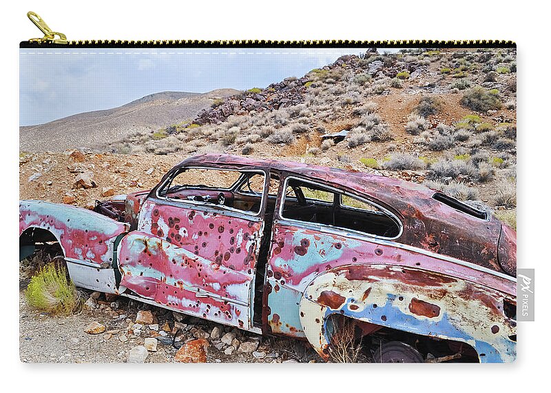 Death Valley National Park Zip Pouch featuring the photograph Aguereberry's Auto Death Valley Landscape by Kyle Hanson