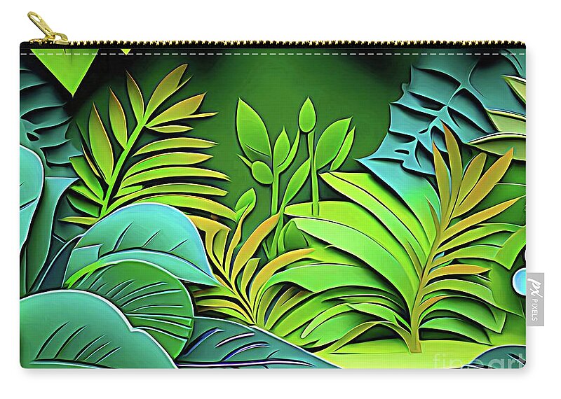 Ai Art Layered Cut Paper Jungle Abstract Expressionist Effect Zip Pouch featuring the digital art AI Art Layered Cut Paper Jungle Abstract Expressionist Effect by Rose Santuci-Sofranko