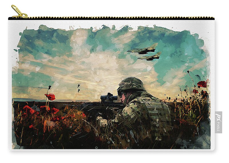 Soldier Poppy Zip Pouch featuring the digital art Aim Sure by Airpower Art