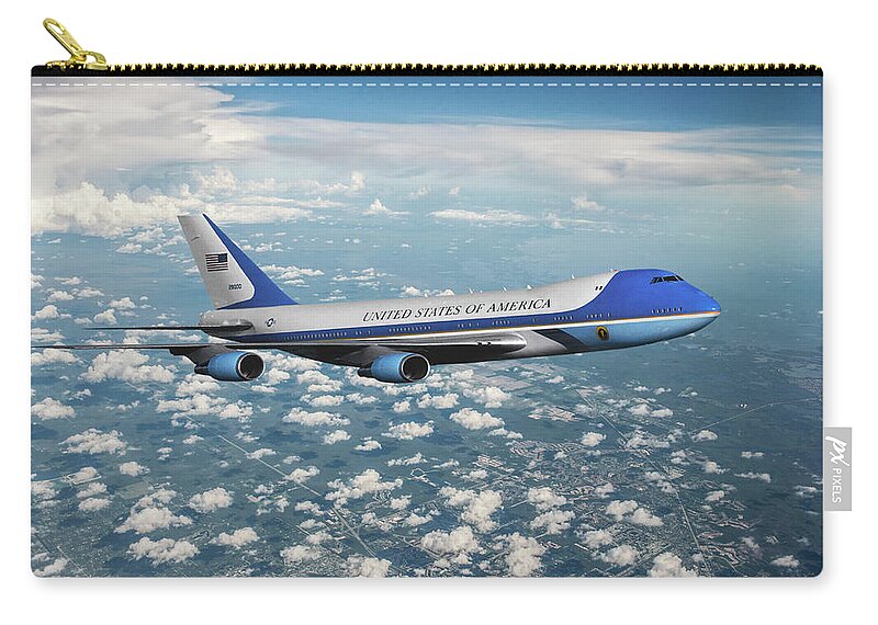 U.s. Air Force Zip Pouch featuring the mixed media Air Force One VC-25A by Erik Simonsen