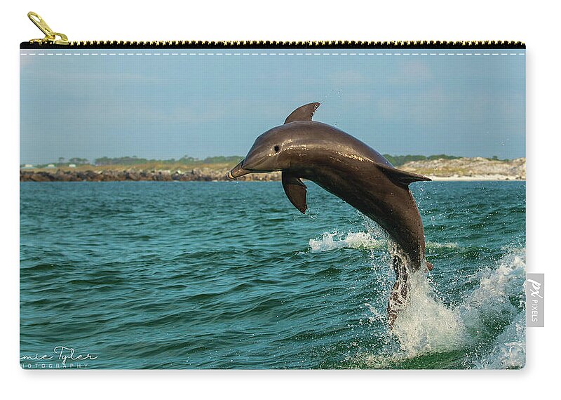 Dolphin Zip Pouch featuring the photograph Airborne by Jamie Tyler