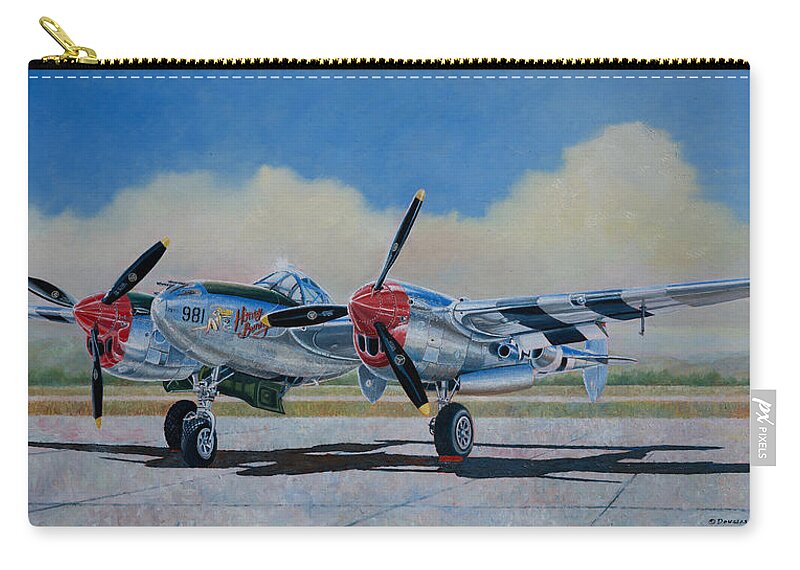 Aviation Art Zip Pouch featuring the painting Airshow P-38L Lightning by Douglas Castleman