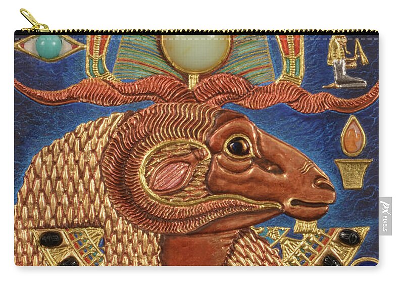 Ancient Zip Pouch featuring the mixed media Akem-Shield of Khnum-Ptah-Tatenen and the Egg of Creation by Ptahmassu Nofra-Uaa